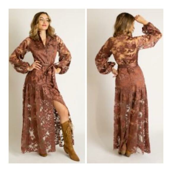 Joyfolie Bellana Dress Rosette Lace Maxi NWT Small Boho Western Romance SoftGirl - Picture 1 of 15